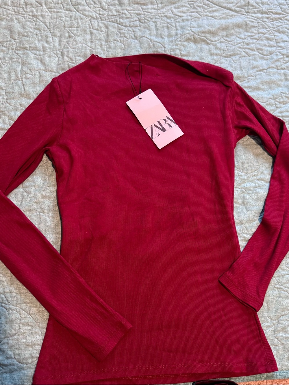 Zara Ribbed Long Sleeve Top - Deep Berry